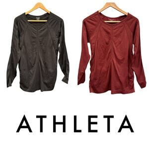 Athleta SET OF TWO Workout Tops Dark Red / Black Long Sleeve Medium